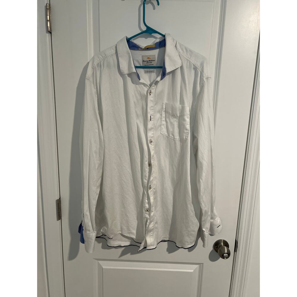Tommy Bahama tencel and cotton long sleeve white button down shirt size XXL